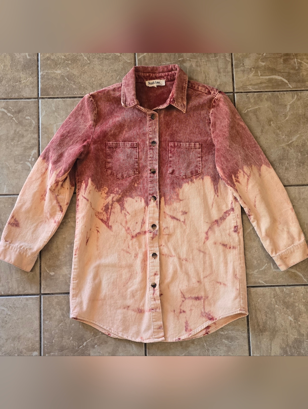 "Peach Love" Brand-Burgundy Acid Wash-Corduroy Button-Up Top- Size Sm